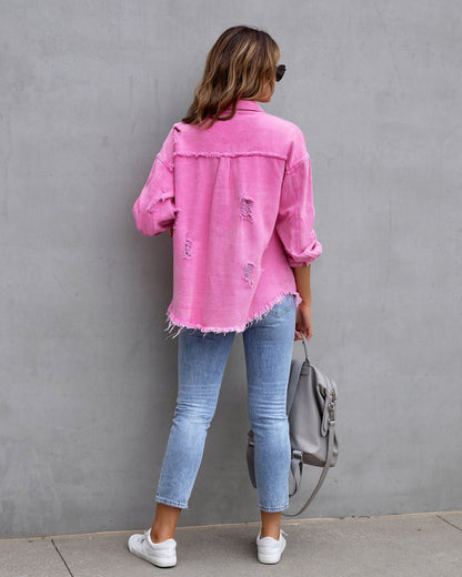 Fashion Ripped Shirt Jacket Female – Casual Autumn & Spring Tops