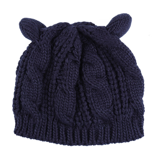 Hand Made 3D Cute Knitted Cat Ear Beanie Winter Hat
