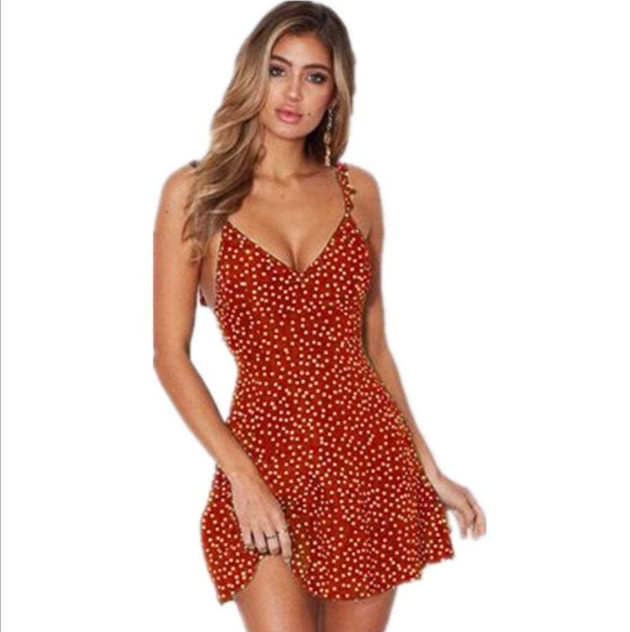 Polka-Dot Strappy Dress Summer Beach Fashion Sundress