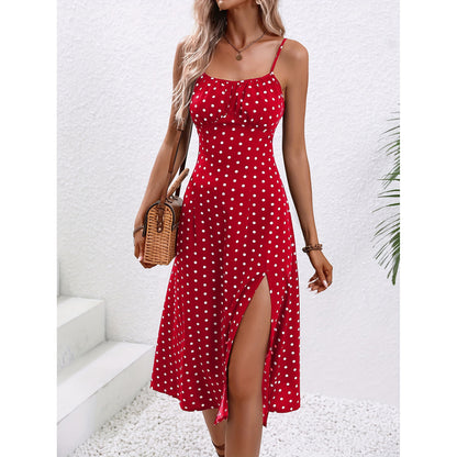 Polka Dot Suspender Dress – Summer Sexy Split Long Dress