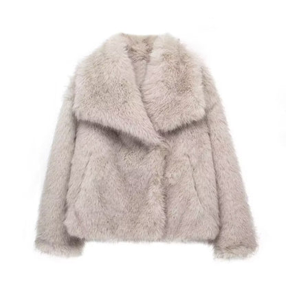 Winter Plush Coat Warm Thicken Fluffy Lapel Jacket